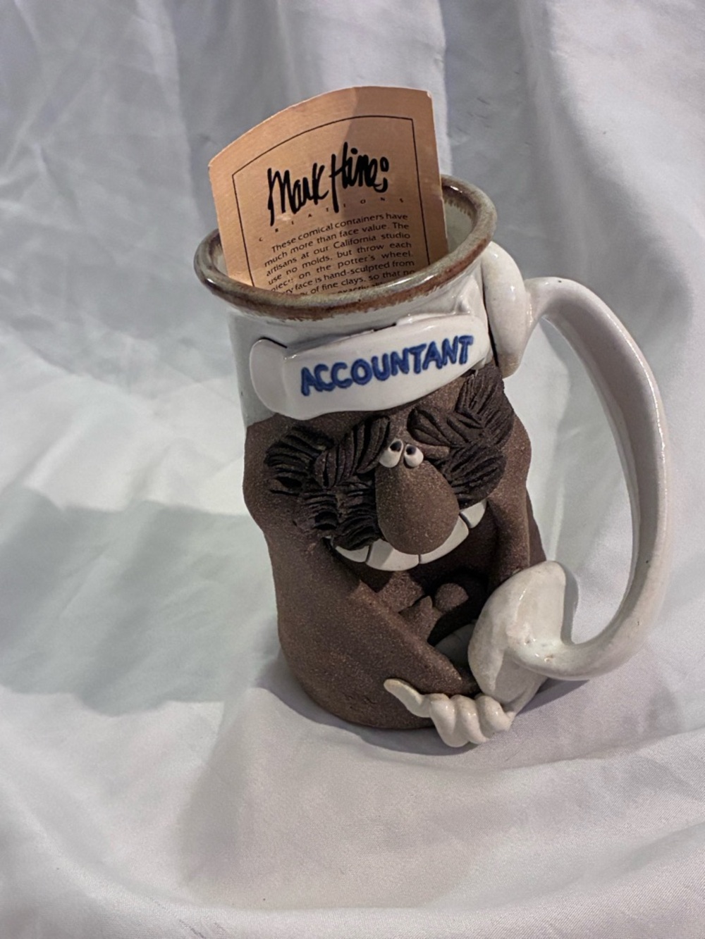 Vintage Mark Hines Creations Accountant 3D Sculpted Pottery Mug